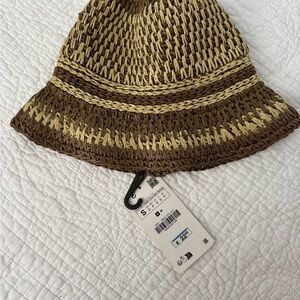Zara Brown and Cream Woven Straw Hat